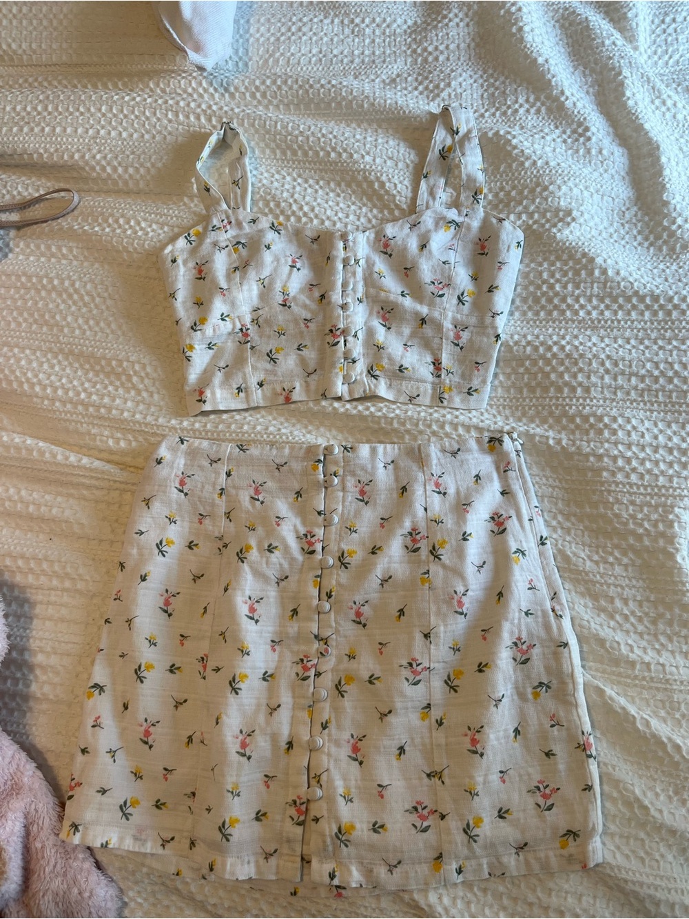 Forever 21 White Mini Skirt with Pink & Yellow Floral Print